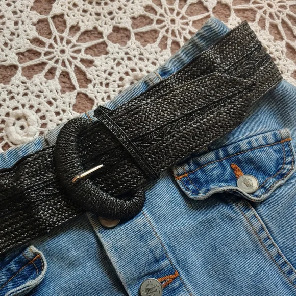 RARE Vintage 80s Black Woven Gothic Retro Bohemian Braided Belt - Picture 9 of 12